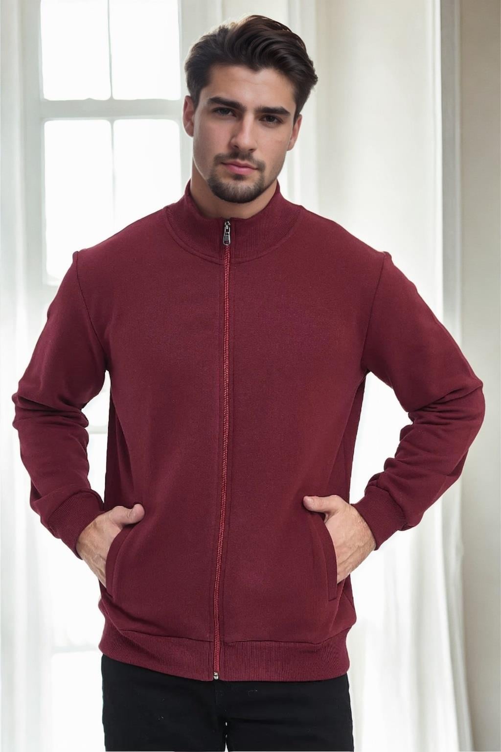 56777 Dewberry Zippered Mens Cardigan-BORDO