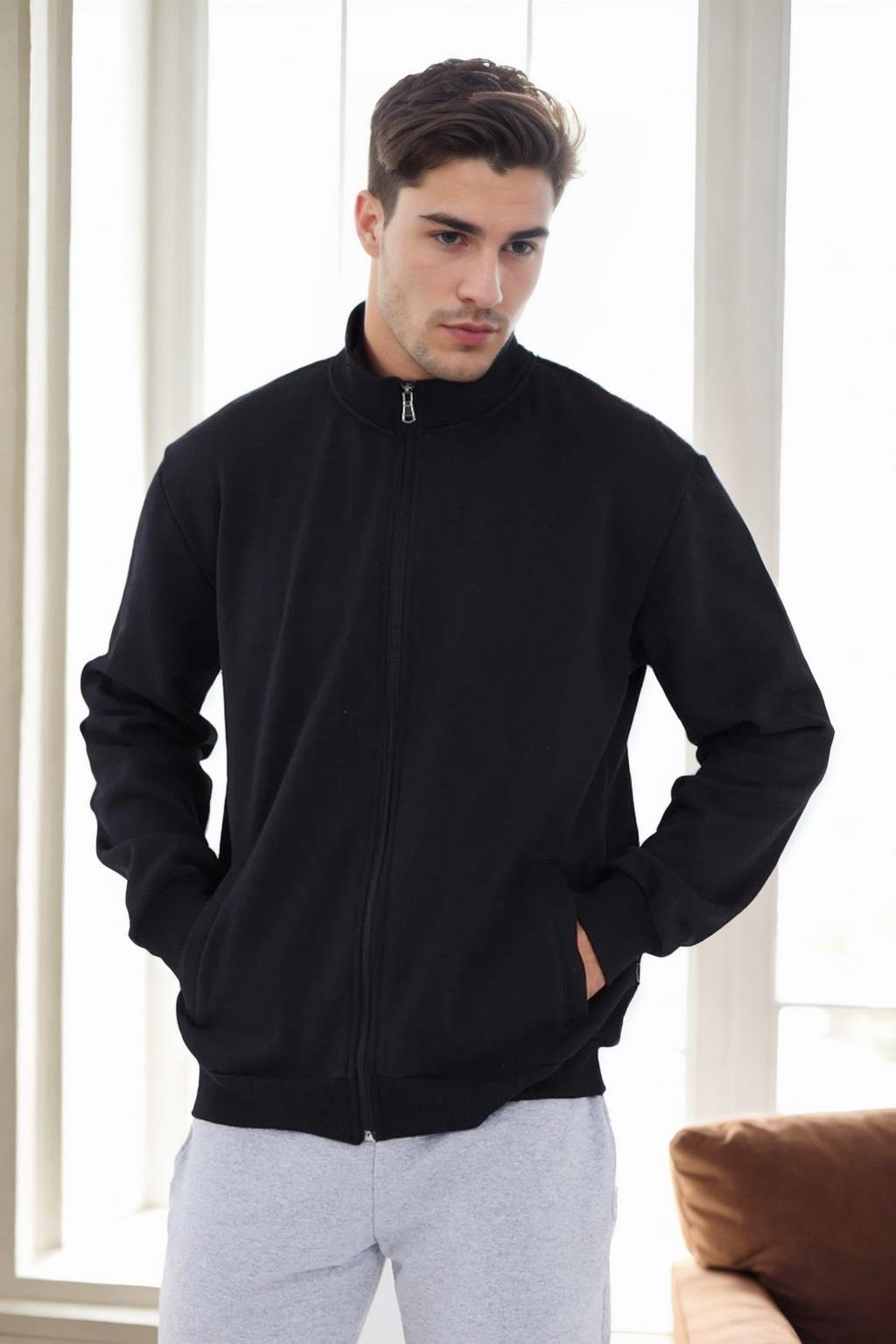 56777 Dewberry Zippered Mens Cardigan-SİYAH