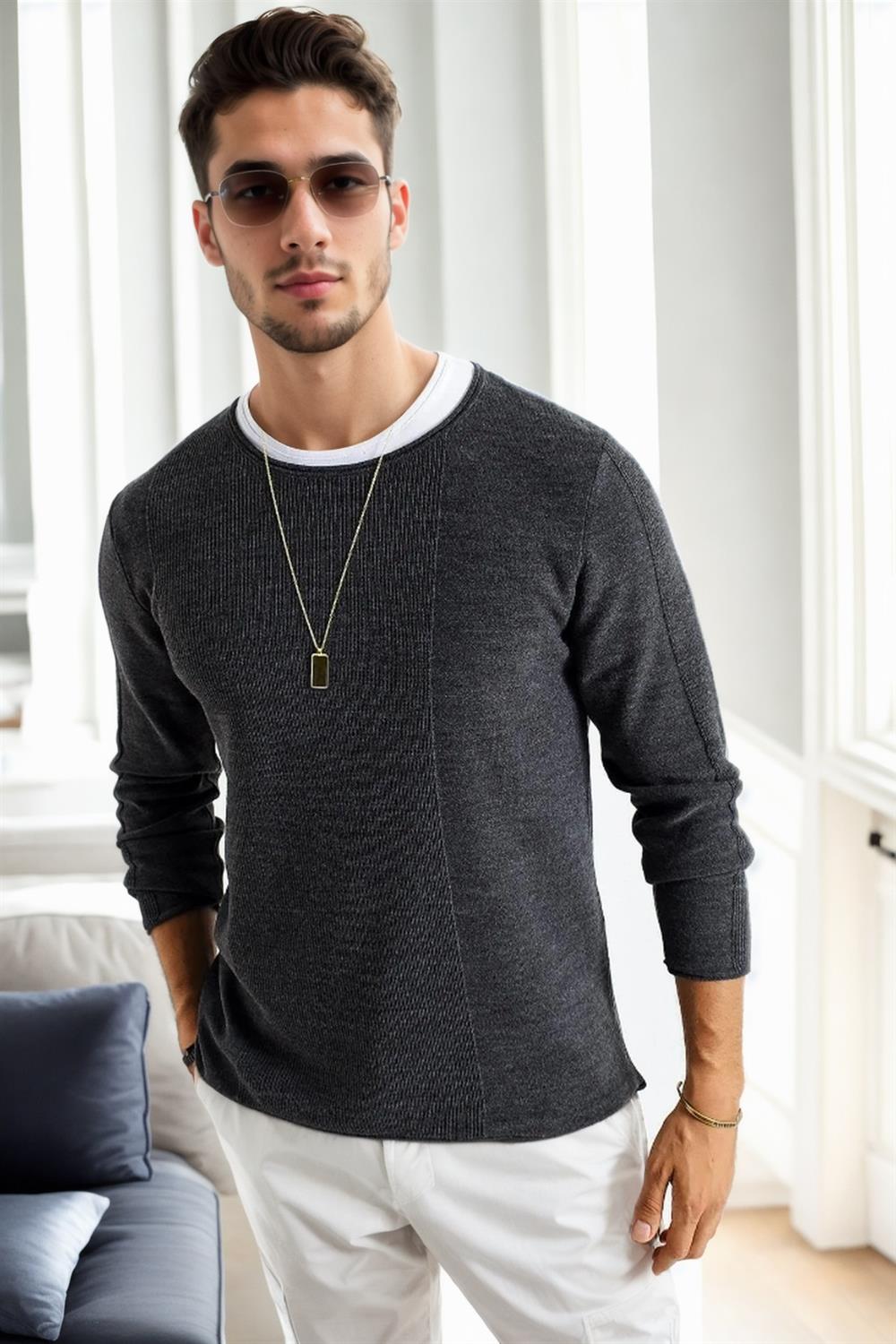 60226 Dewberry Knitwear Menswear Sweater-ANTRASİT