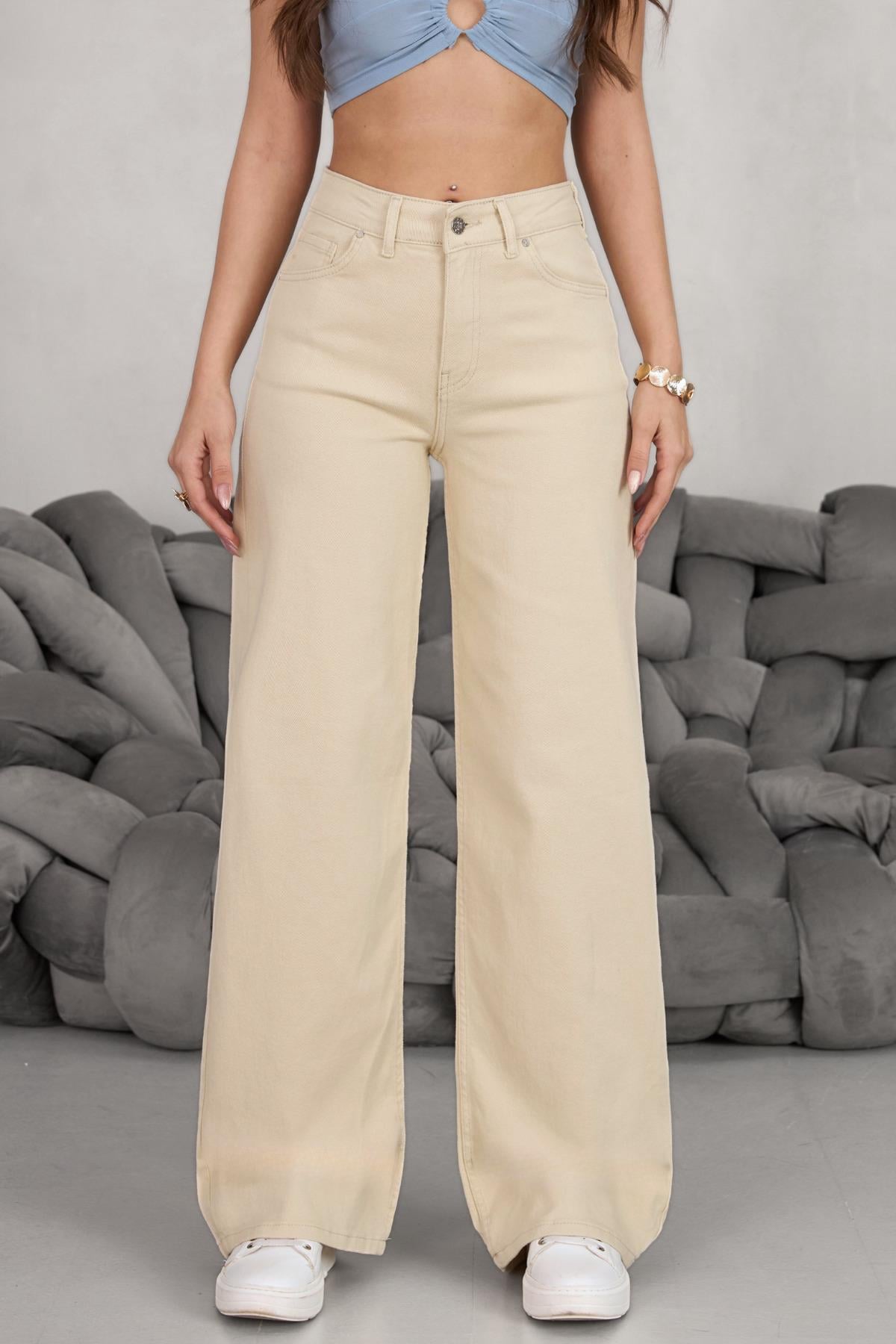 62797 Dewberry Womens High Waist Wide Leg Palazzo Pants-BEJ