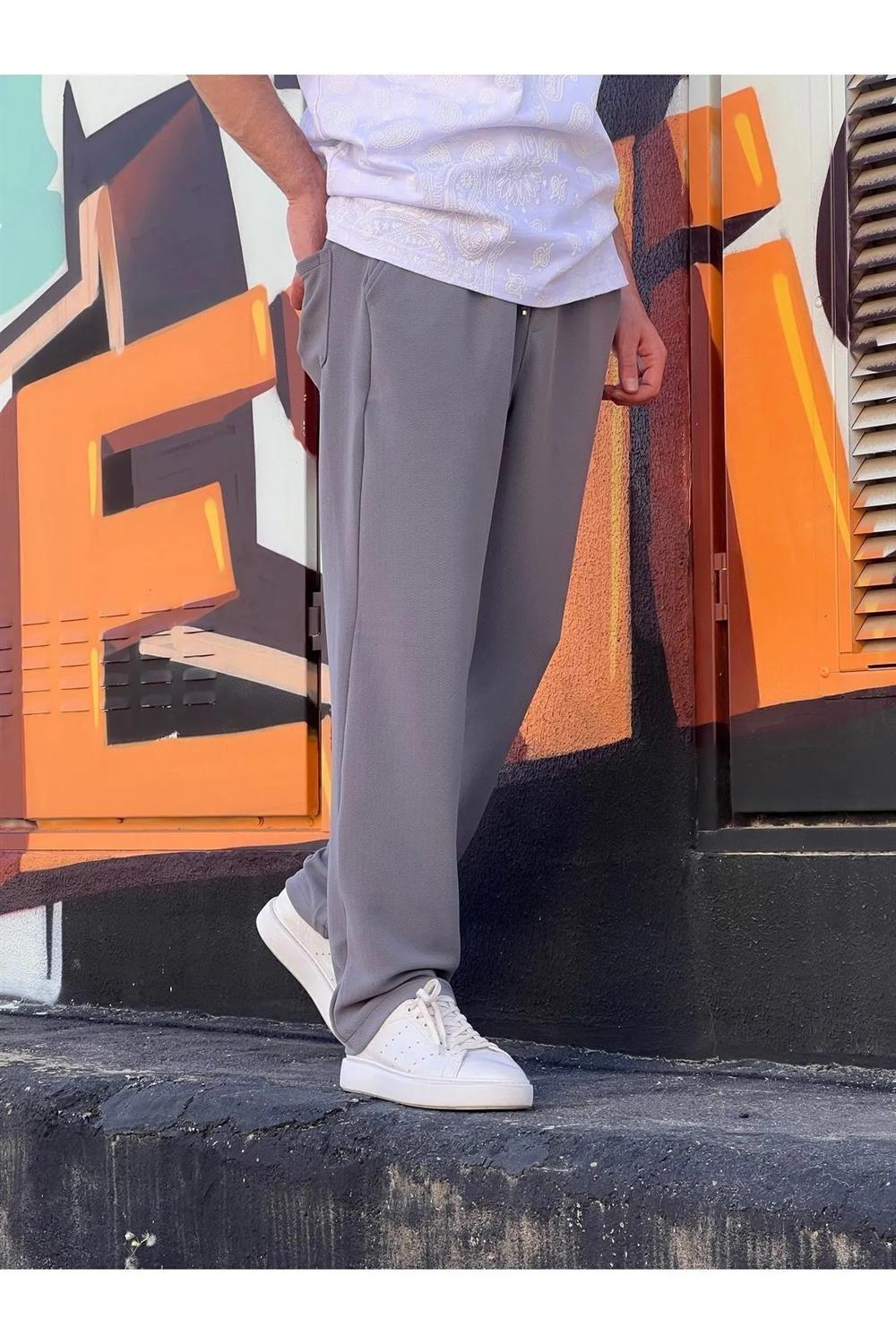 63521 Dewberry Elastic Waist Mens Baggy Pants-GRİ