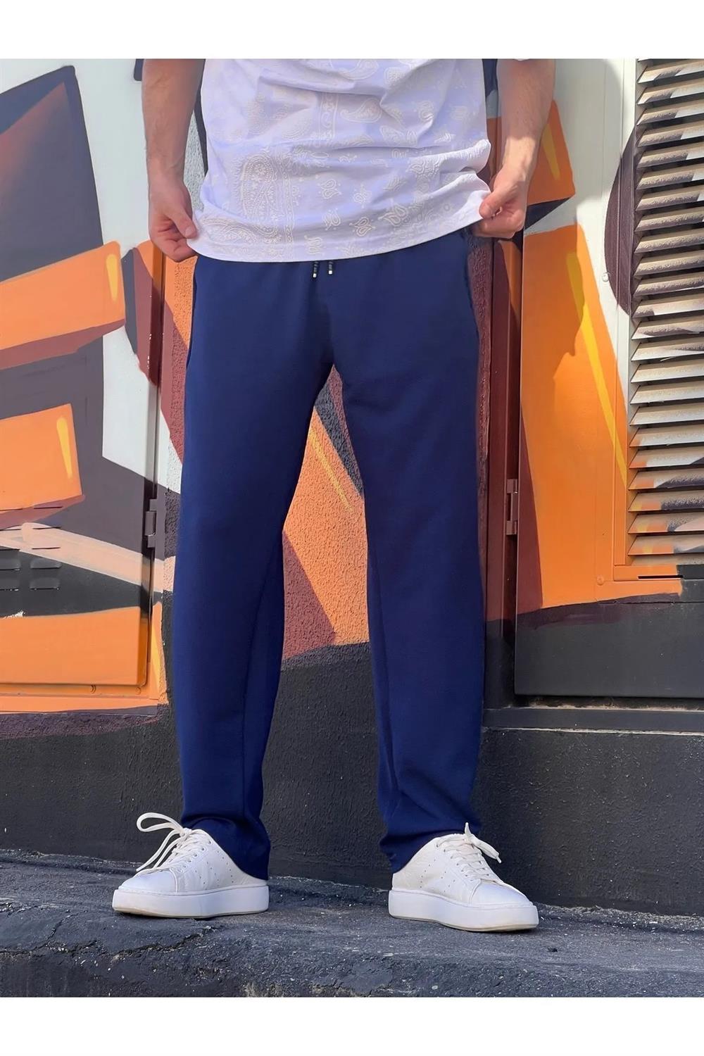 63521 Dewberry Elastic Waist Mens Baggy Pants-LACİVERT