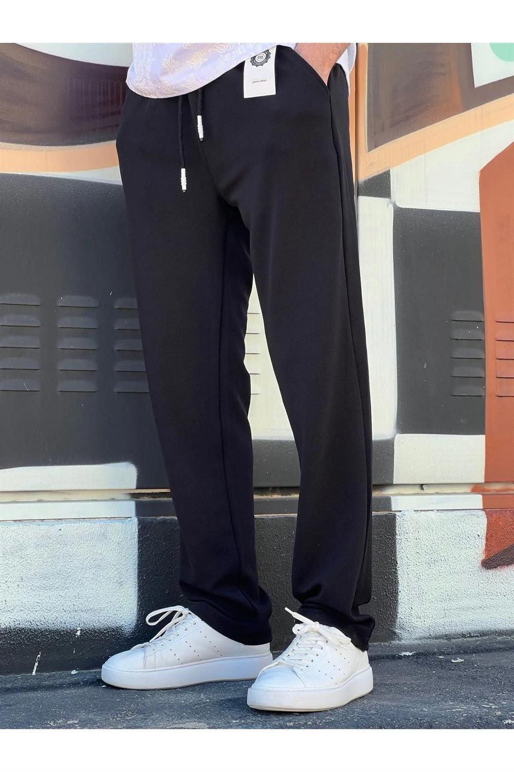 63521 Dewberry Elastic Waist Mens Baggy Pants-SİYAH