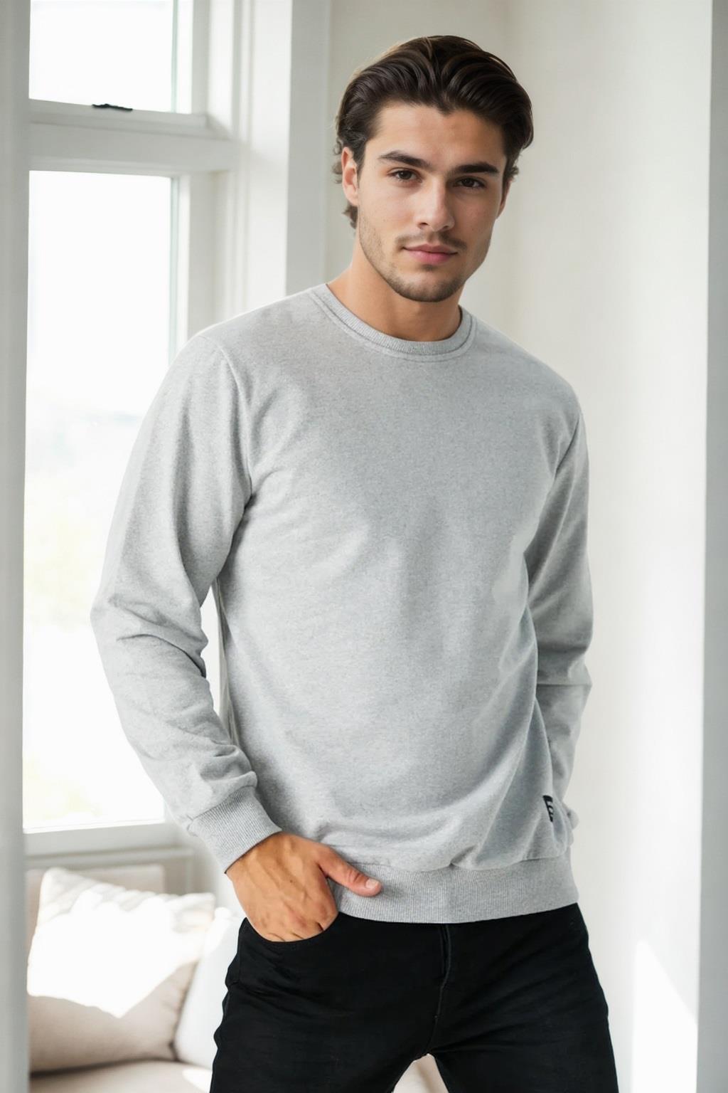 64602 Dewberry Basic Crew Neck Mens Sweatshirt-GRİ