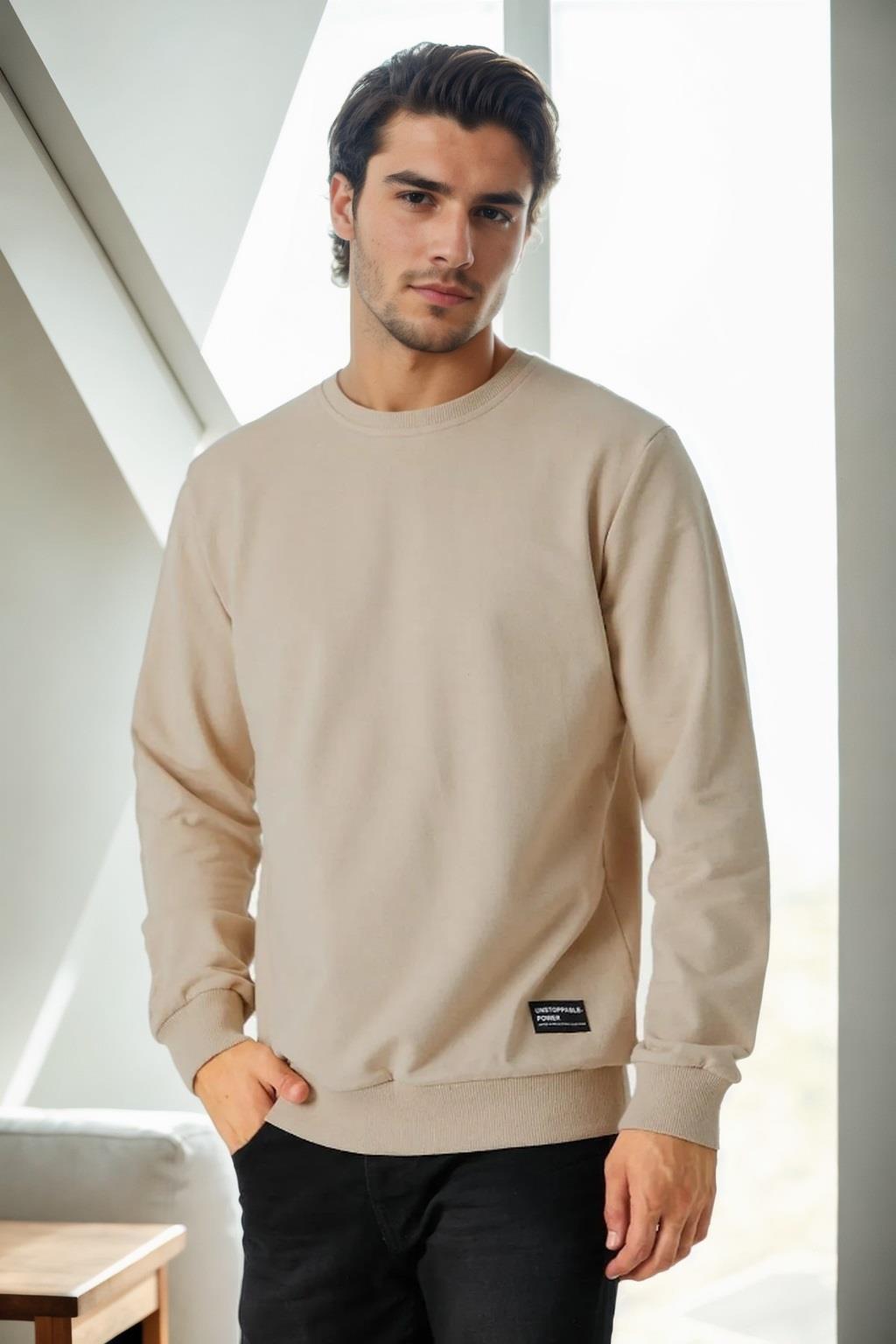 64602 Dewberry Basic Crew Neck Mens Sweatshirt-BEJ