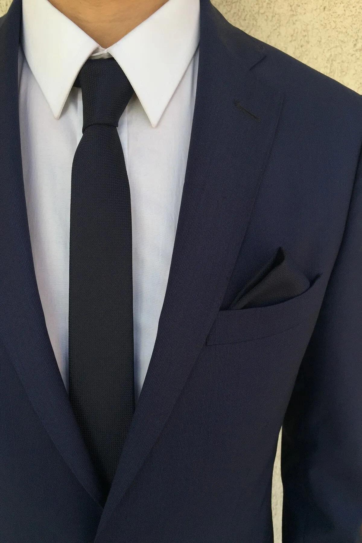 69641 Dewberry Mens Tie and Handkerchief Set-LACİVERT