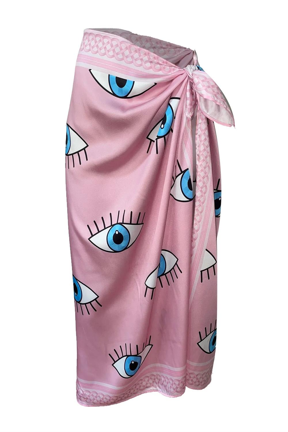 71058 Dewberry Patterned Shiny Fabric Women Pareo-PEMBE