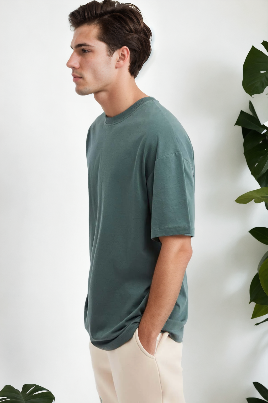 75226 Dewberry Mens Oversized Fit Crew Neck T-Shirt-KOYU YEŞİL