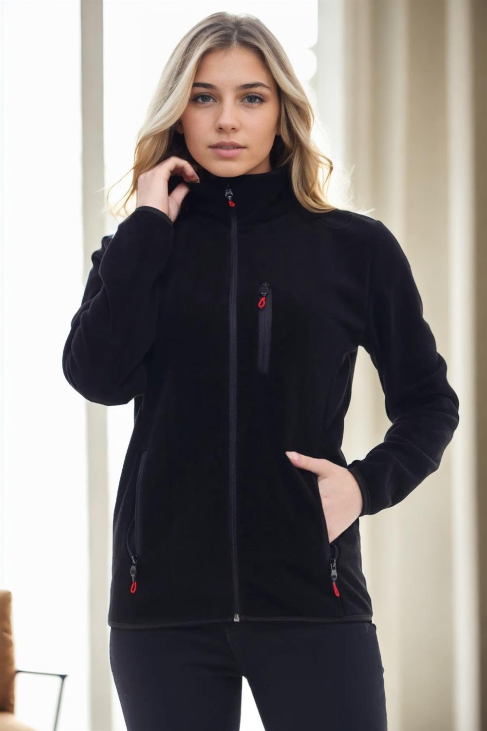 80514 Dewberry Full Zipper Fleece Jacket-SİYAH