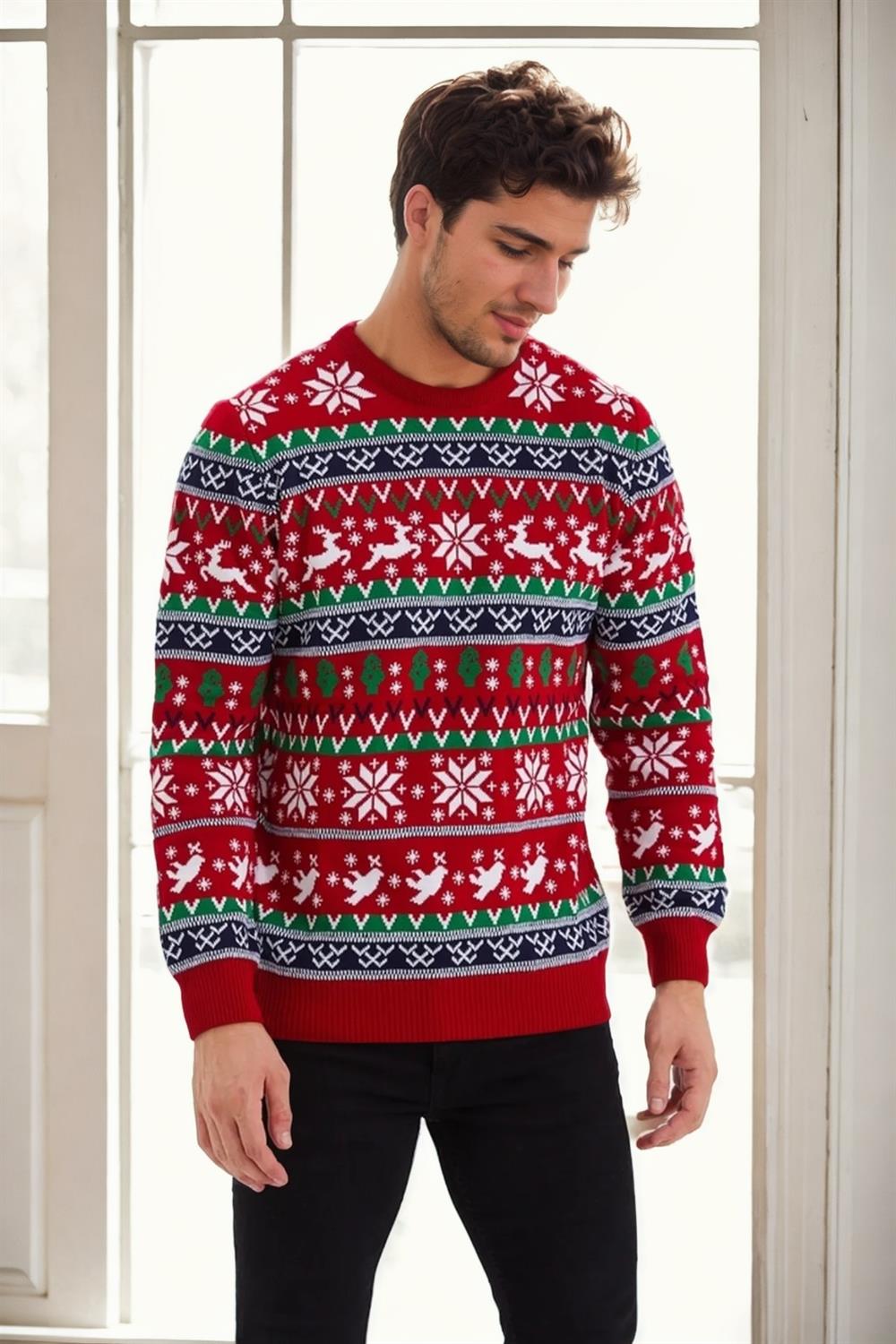 82363 Dewberry Christmas Mens Sweater-KIRMIZI-1