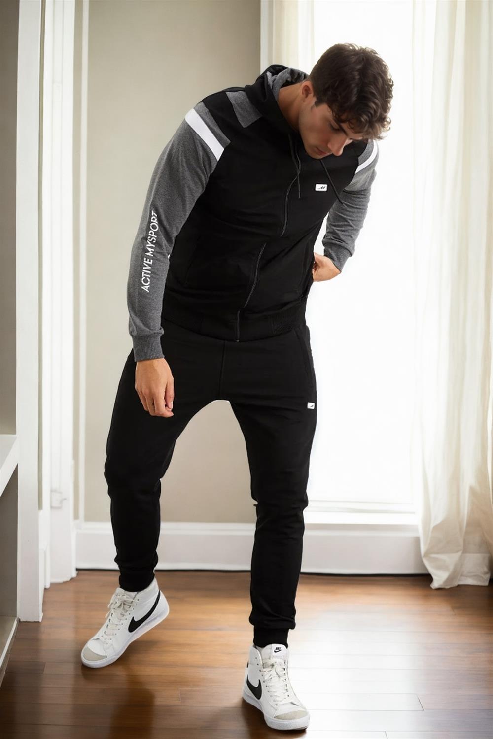 82501 Dewberry Mens Tracksuit Set-SİYAH