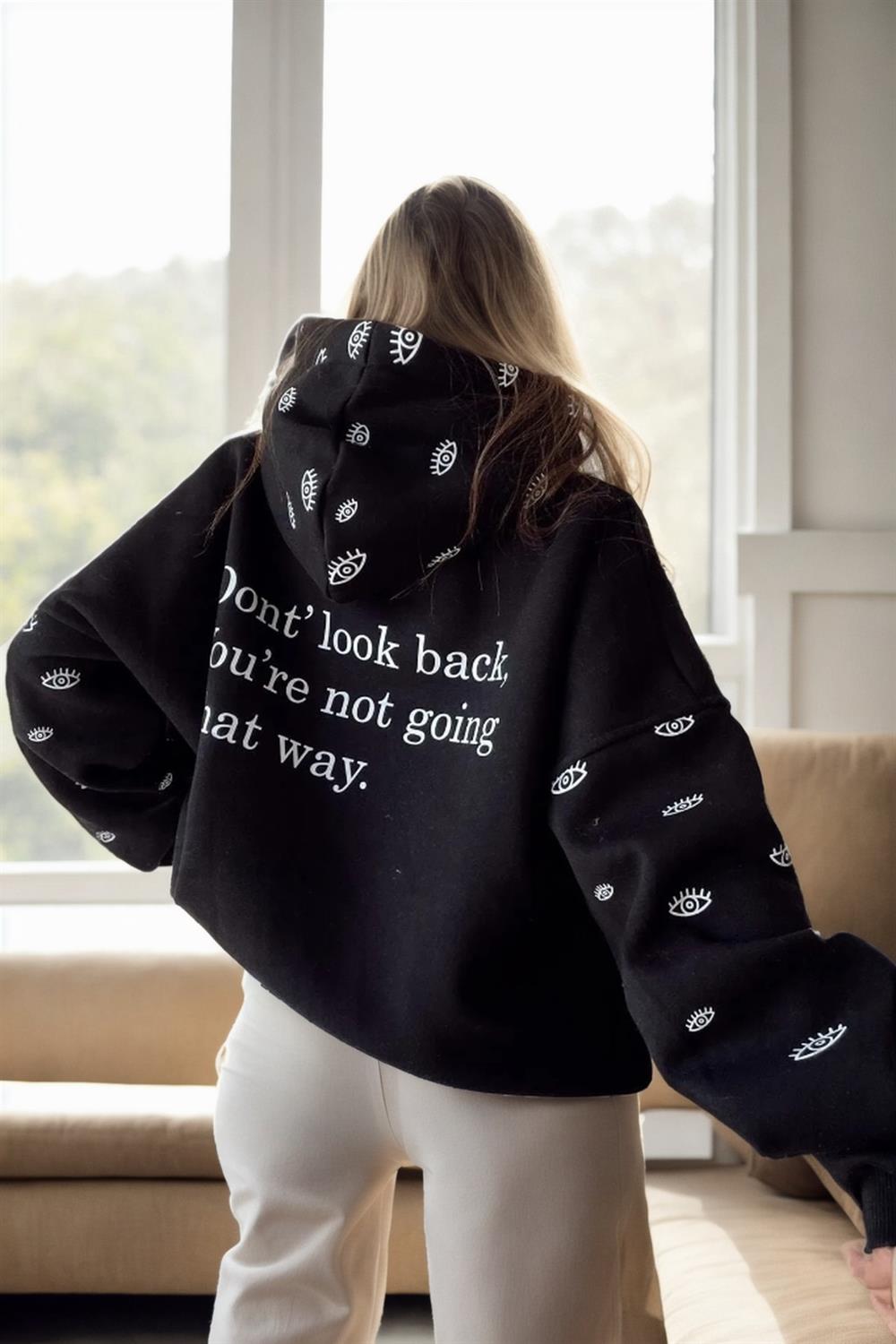 84987 Dewberry Oversize Women Sweatshirt-SİYAH