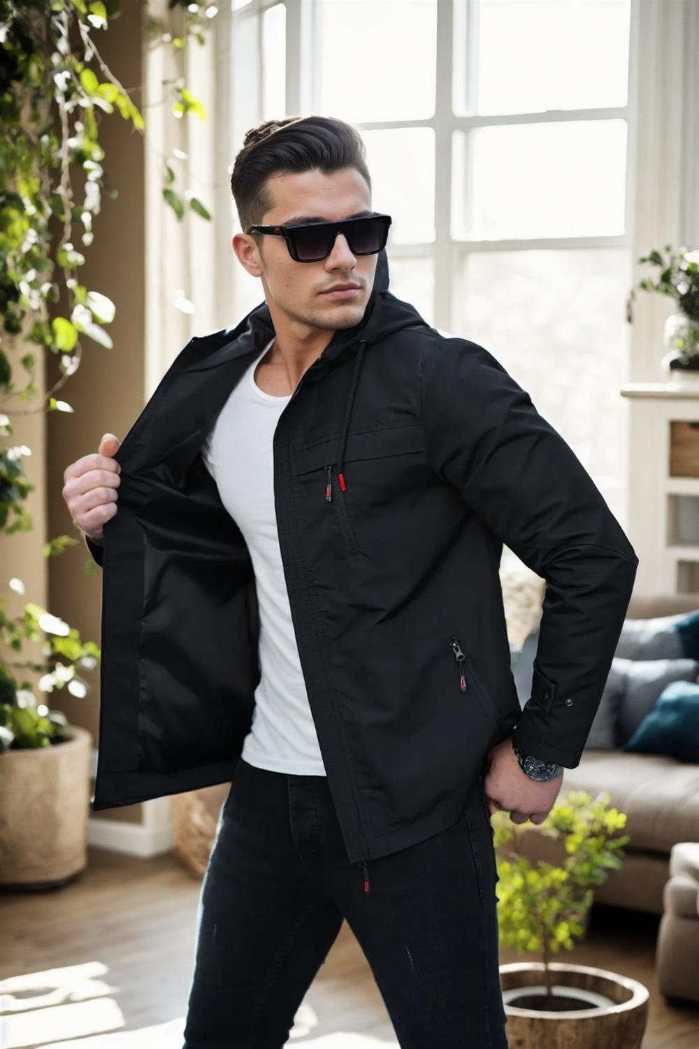 86622 Dewberry Hooded Mens Seasonal Jacket-SİYAH