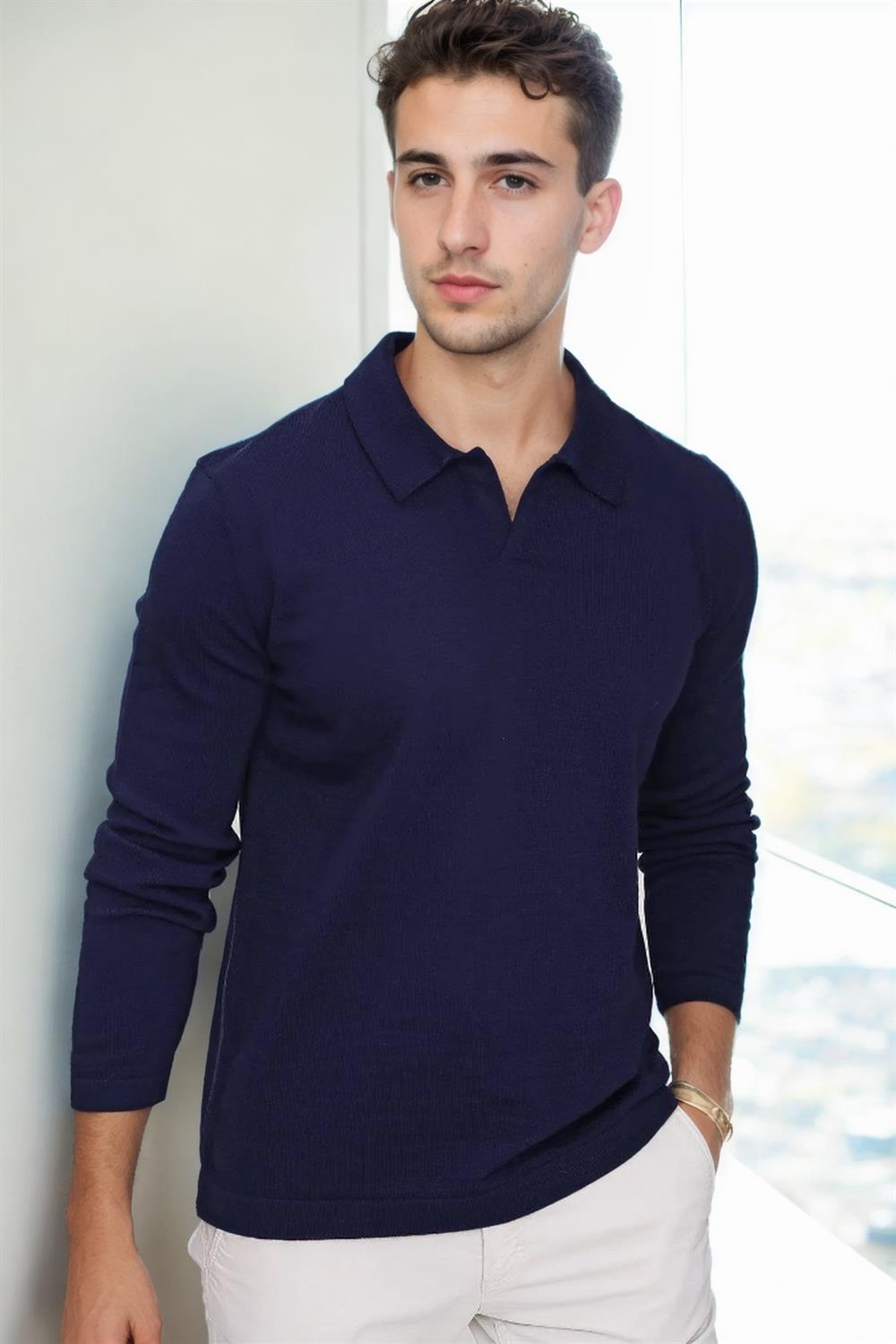 86813 Dewberry Polo Neck Long Sleeve Knitwear-LACİVERT