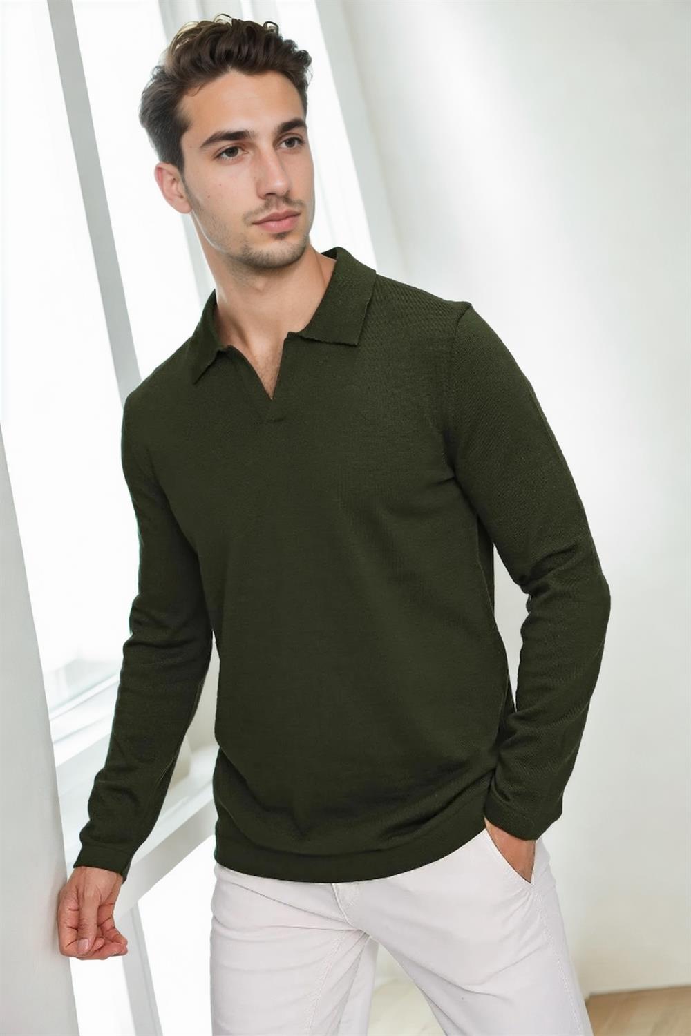 86813 Dewberry Polo Neck Long Sleeve Knitwear-HAKİ