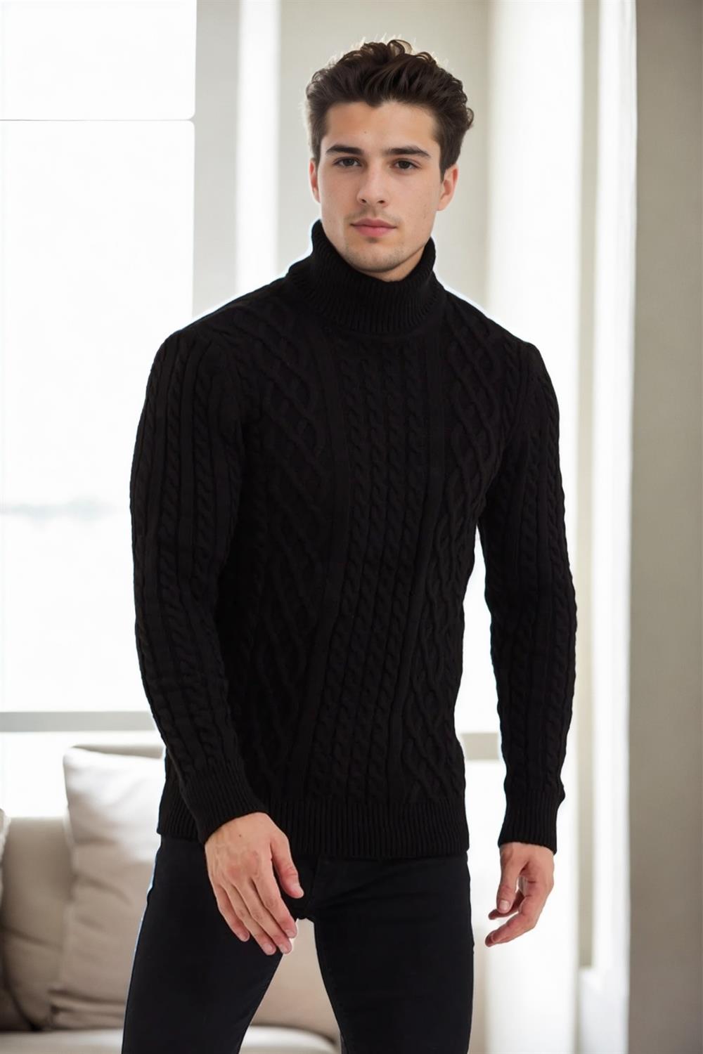 87325 Dewberry Mens Knitted Patterned Sweater-SİYAH