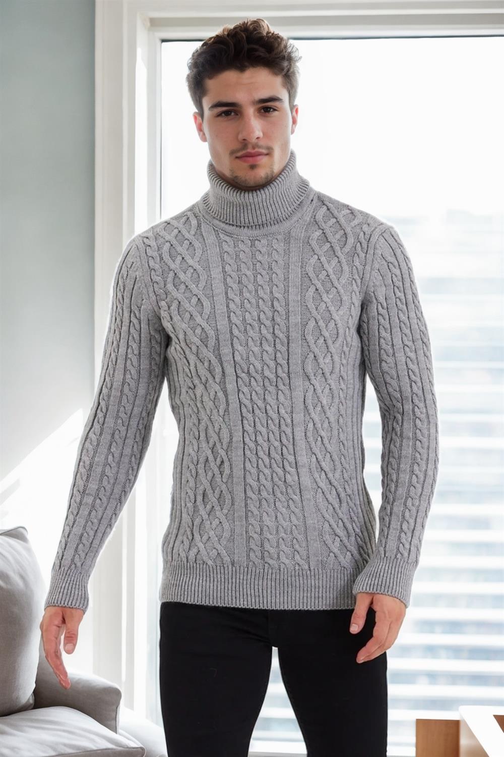 87325 Dewberry Mens Knitted Patterned Sweater-GRİ