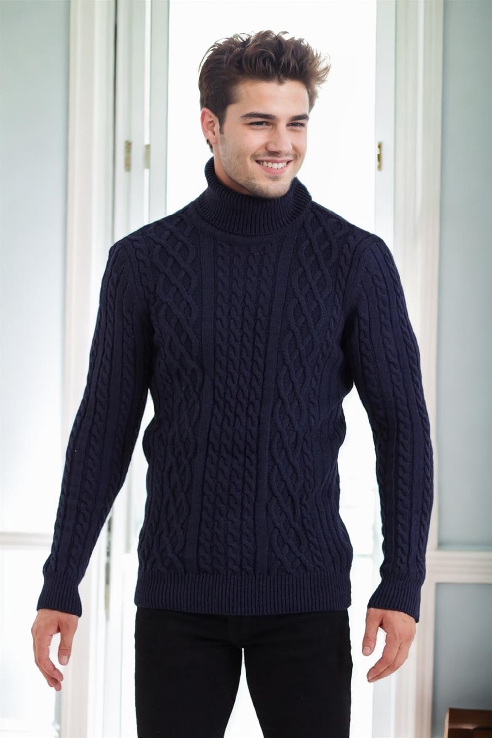 87325 Dewberry Mens Knitted Patterned Sweater-LACİVERT