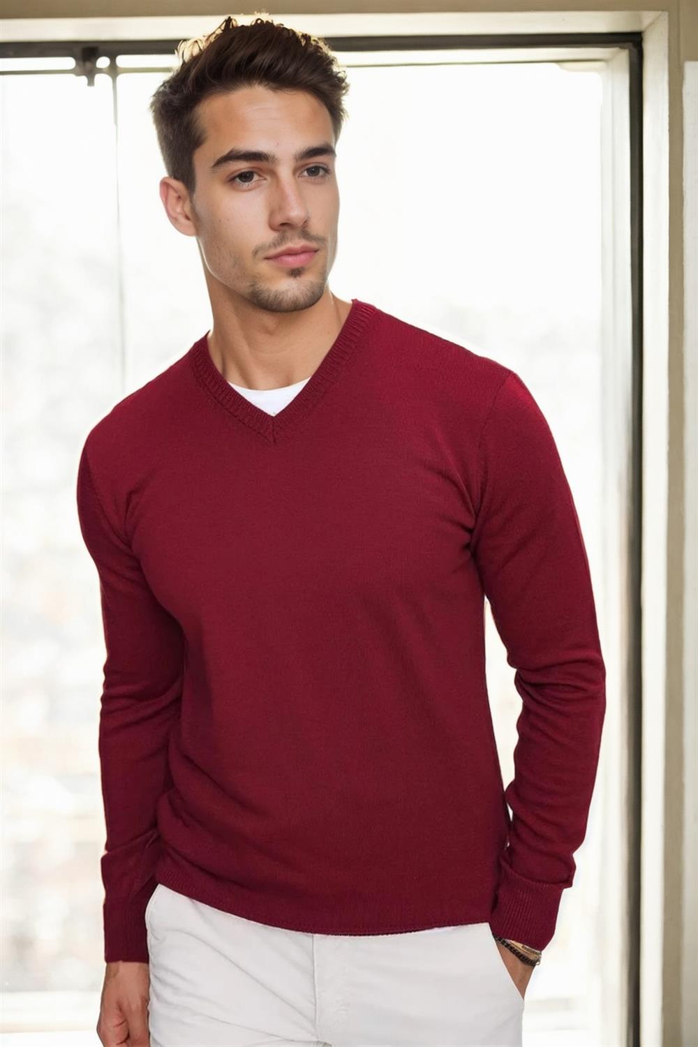 88341 Dewberry V Neck Knitwear Mens Sweater-BORDO