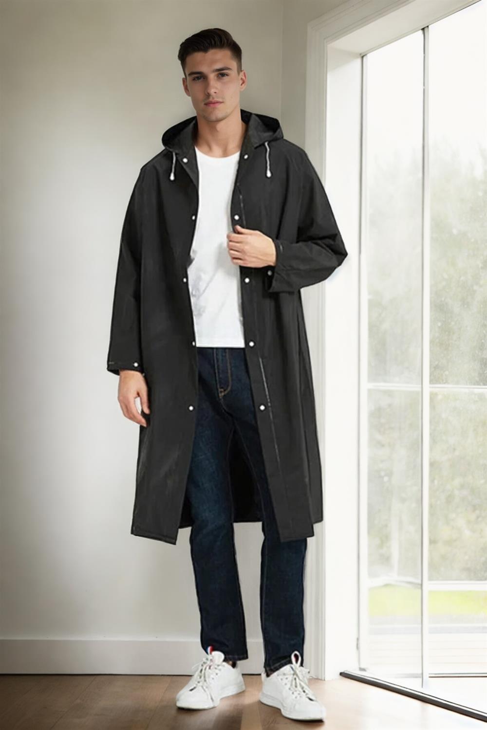 89028 Dewberry Water Windproof Mens Raincoat-SİYAH