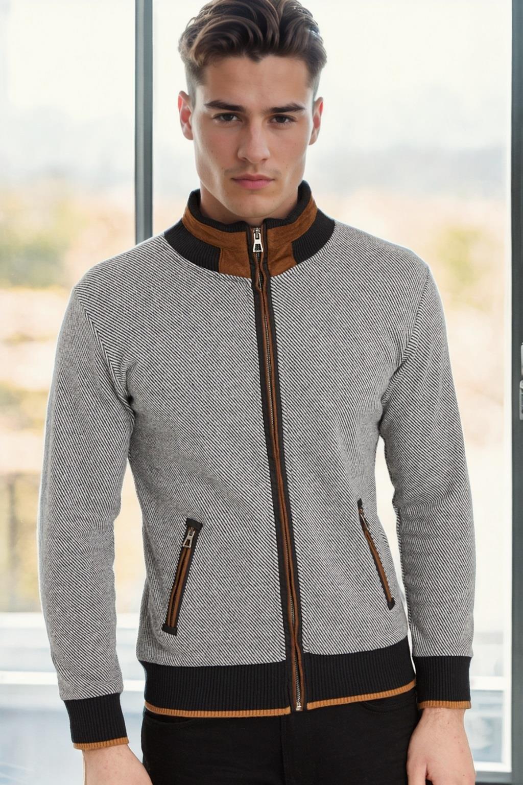 9021 DEWBERRY ERKEK SWEATSHIRT-DİAGONAL SİYAH