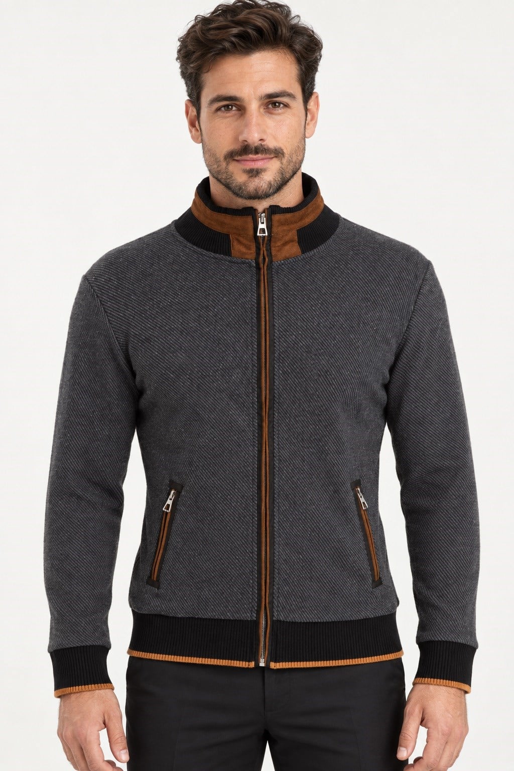 9021 DEWBERRY ERKEK SWEATSHIRT-DİAGONAL ANTRASİT-2