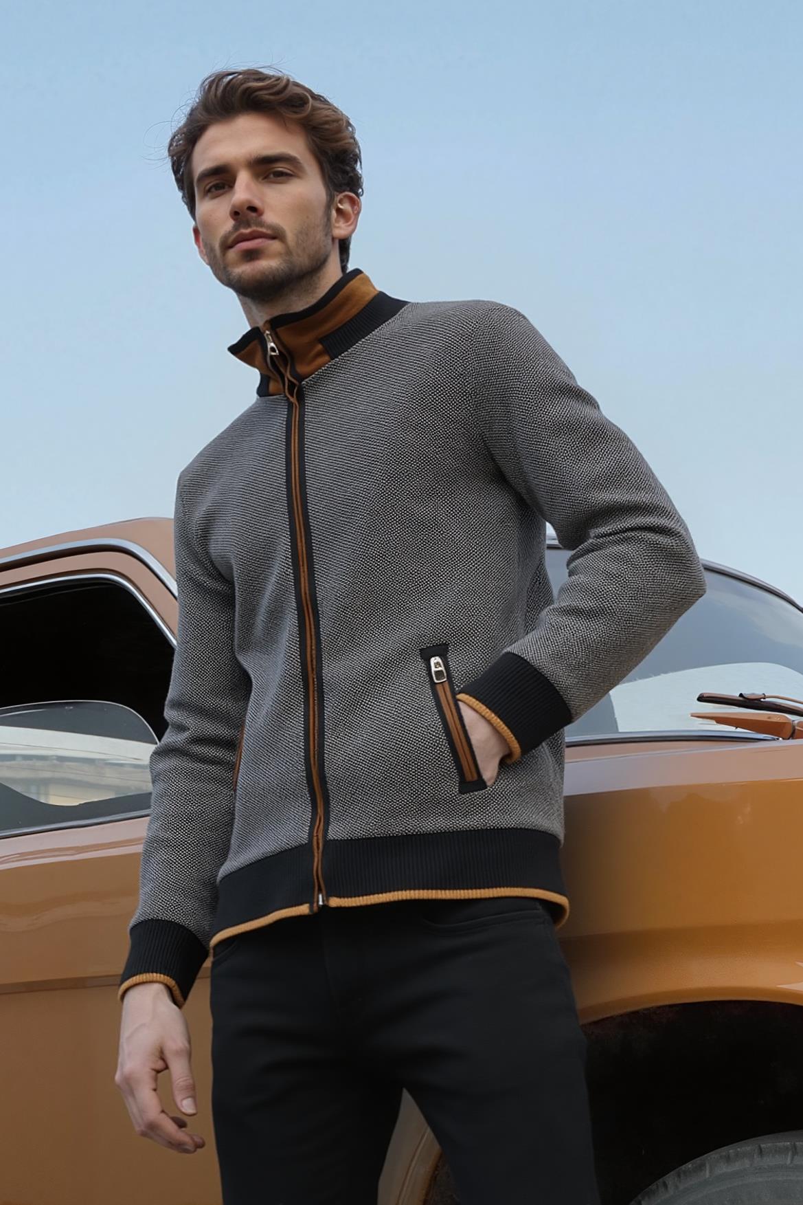 9021 DEWBERRY ERKEK SWEATSHIRT-NOKTALI SİYAH