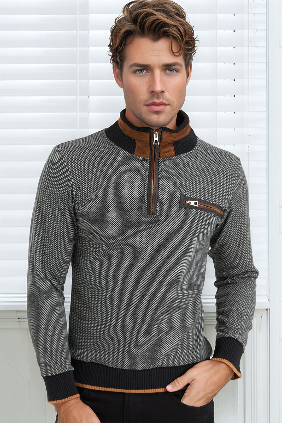 9039 DEWBERRY ERKEK SWEATSHIRT-SİYAH-BEYAZ