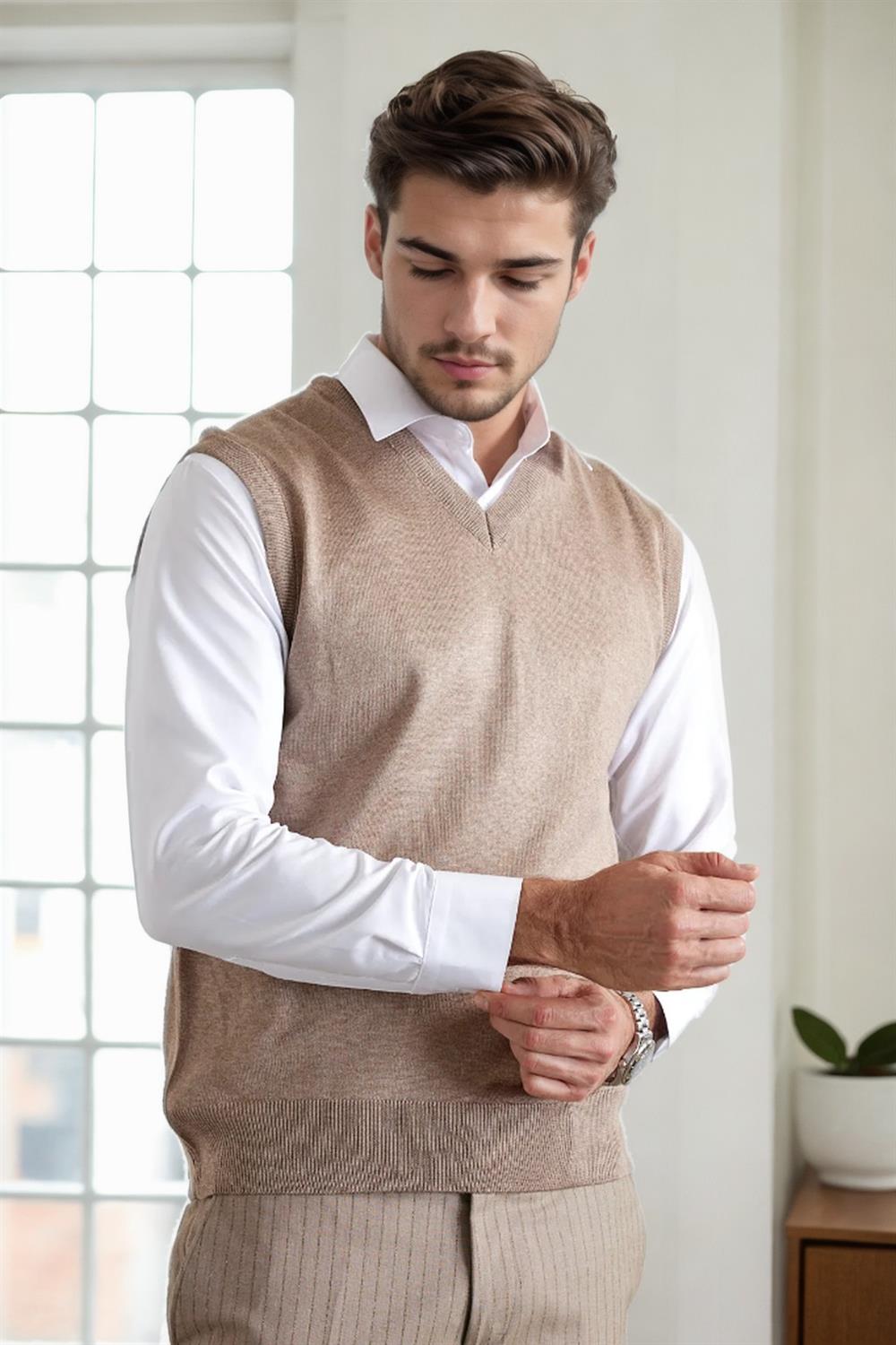 90829 Dewberry V Neck Sleeveless Knit Mens Sweater-VİZON