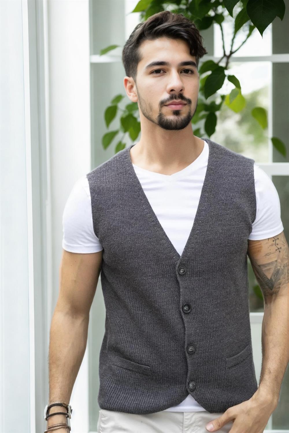 90862 Dewberry Mens Knitwear Vest-ANTRASİT