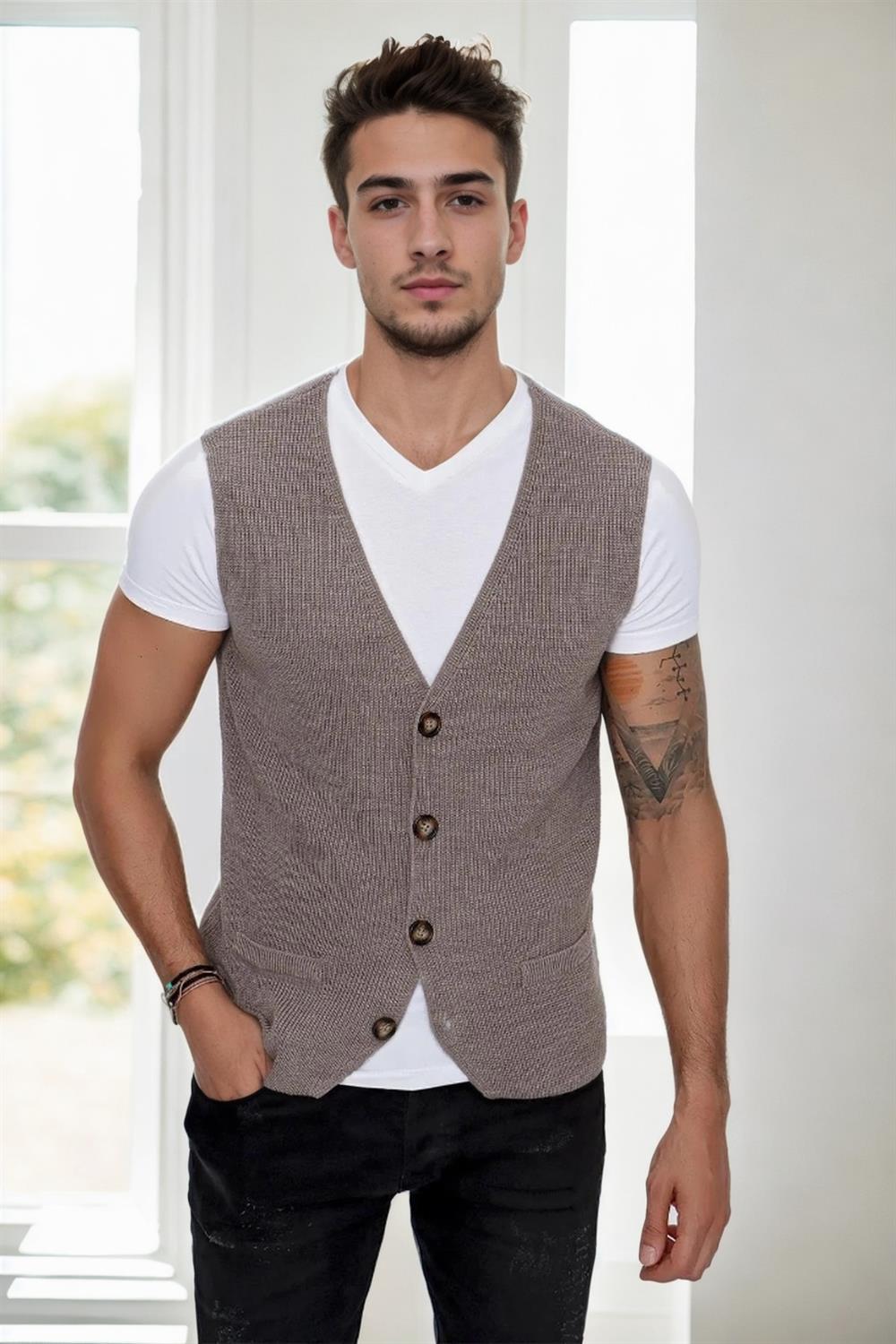 90862 Dewberry Mens Knitwear Vest-VİZON