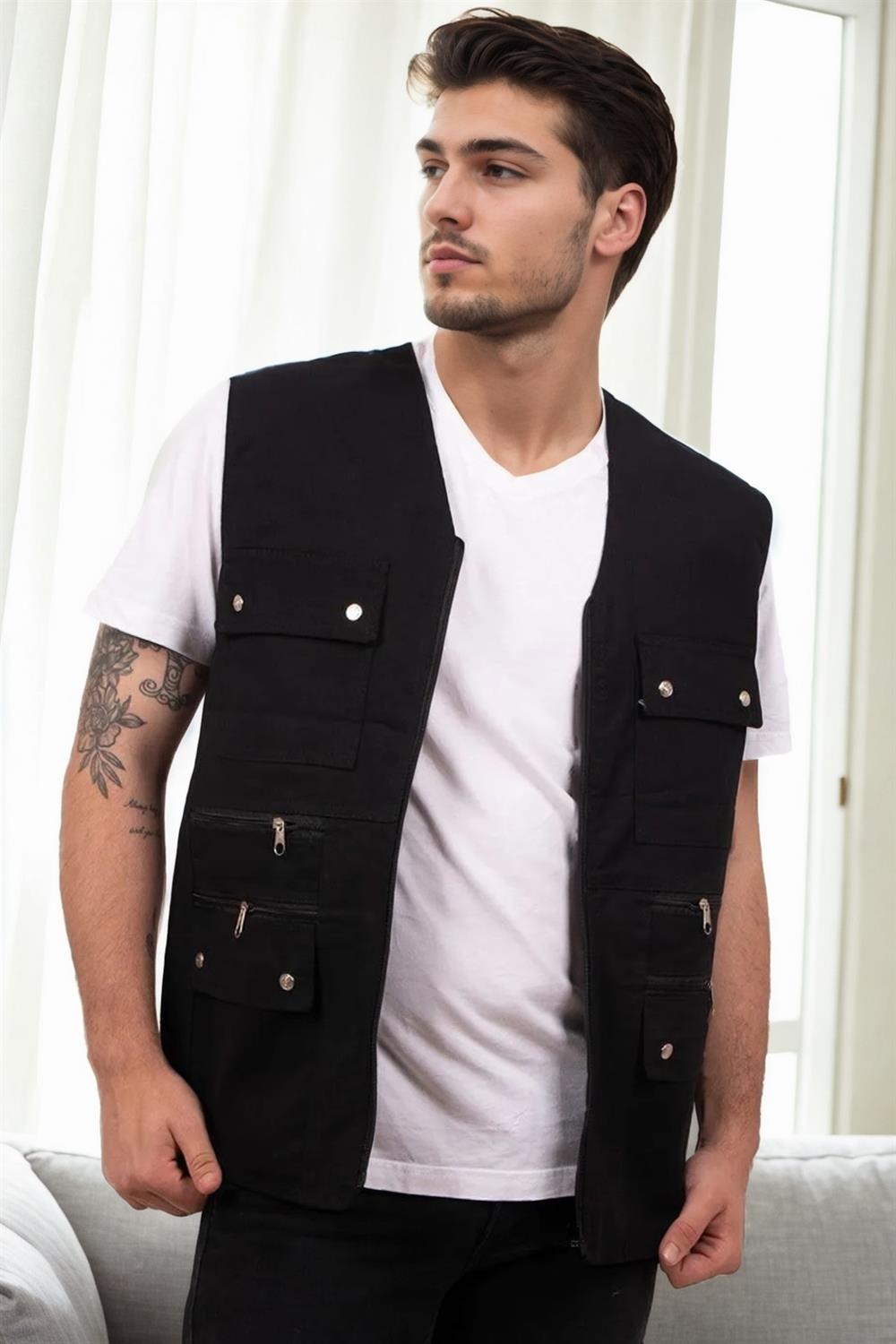 94105 Dewberry Multi-Pocket Mens Vest-SİYAH