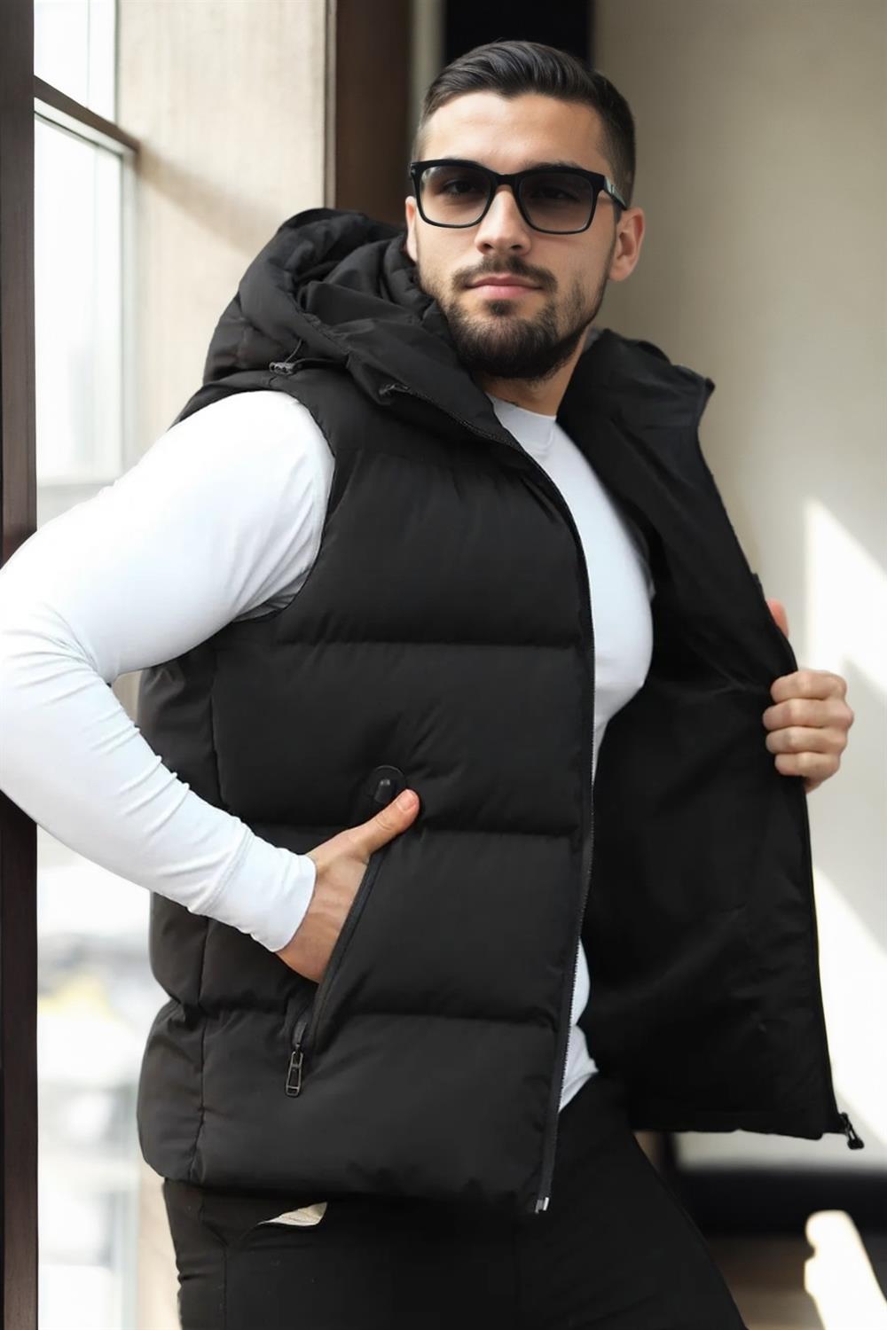 98149 Dewberry Hooded Mens Vest-SİYAH