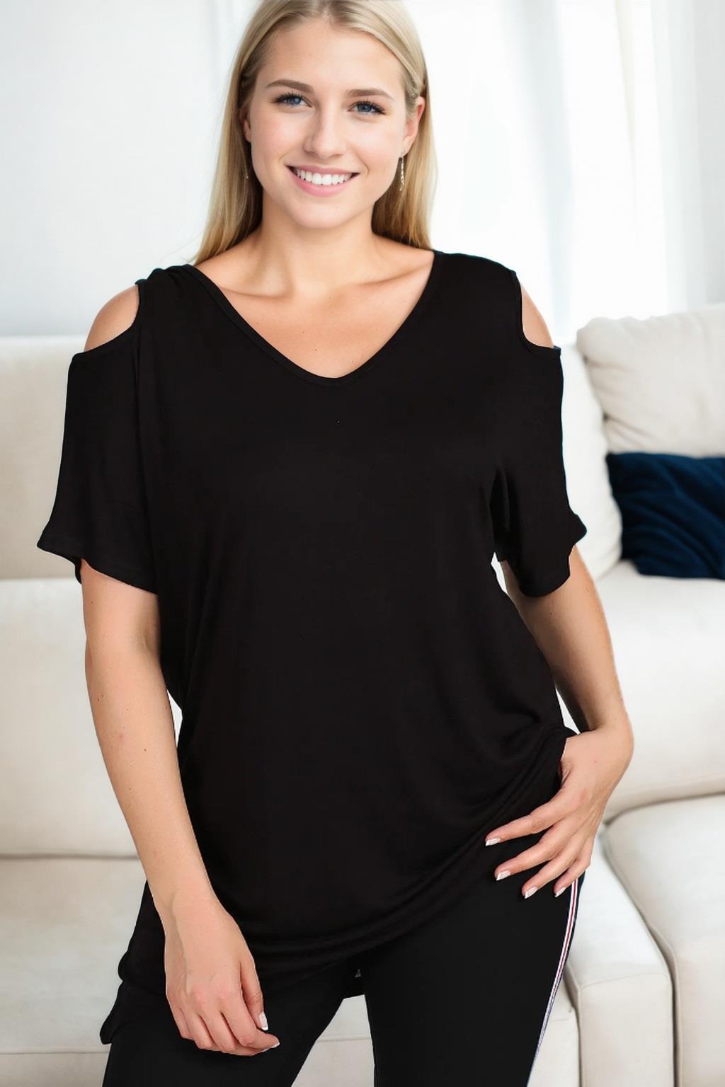 99554 Dewberry Short Sleeve Womens Blouse-SİYAH