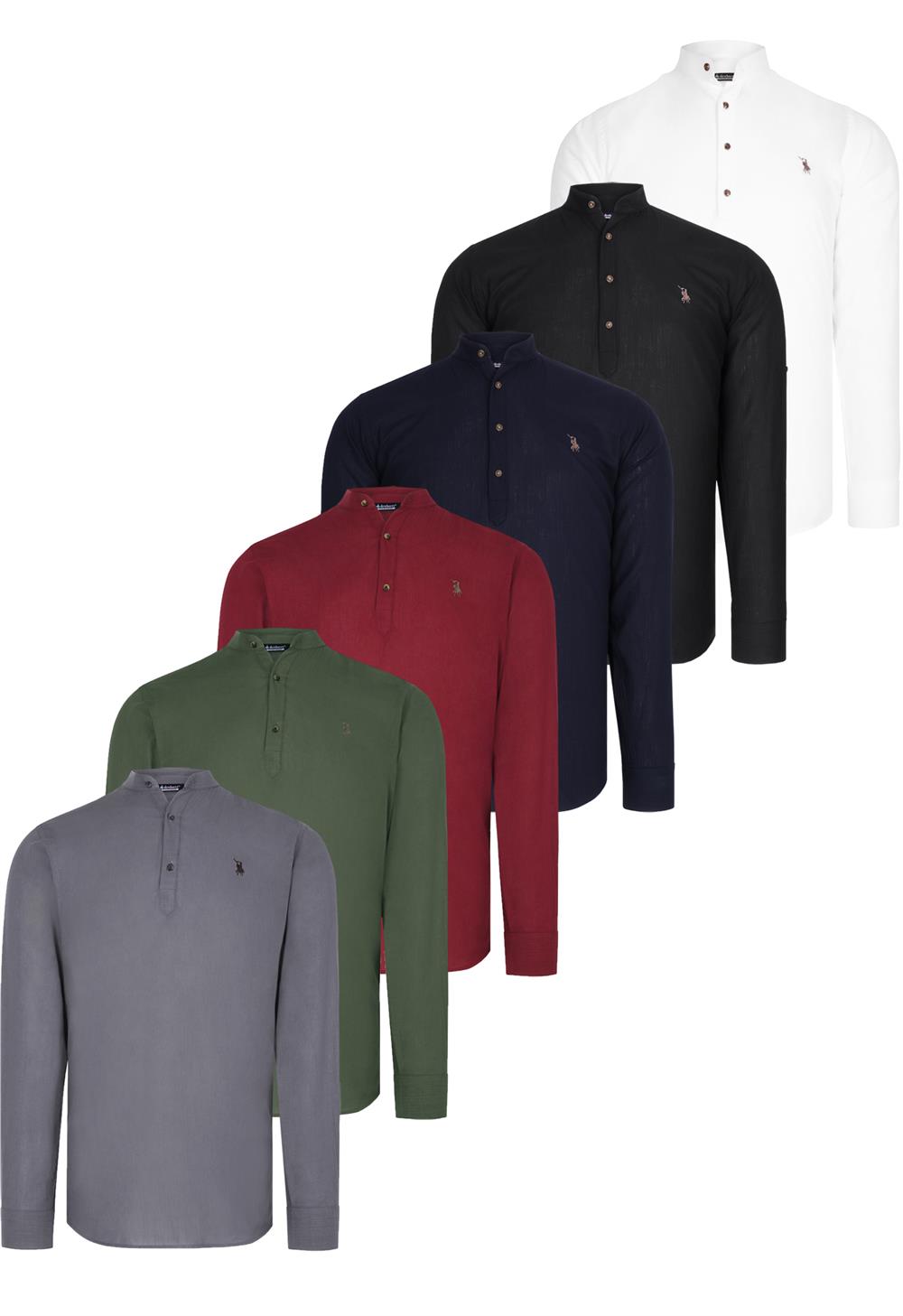 ALTILI SET G783 DEWBERRY HAKİM YAKA GÖMLEK-SİYAH-BEYAZ-LACİVERT-HAKİ-BORDO-ANTRASİT