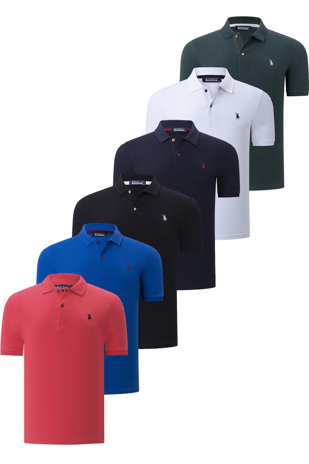 ALTILI SET T8561 DEWBERRY ERKEK T-SHIRT-SİYAH-BEYAZ-LACİVERT-NAR-SAKS-HAKİ