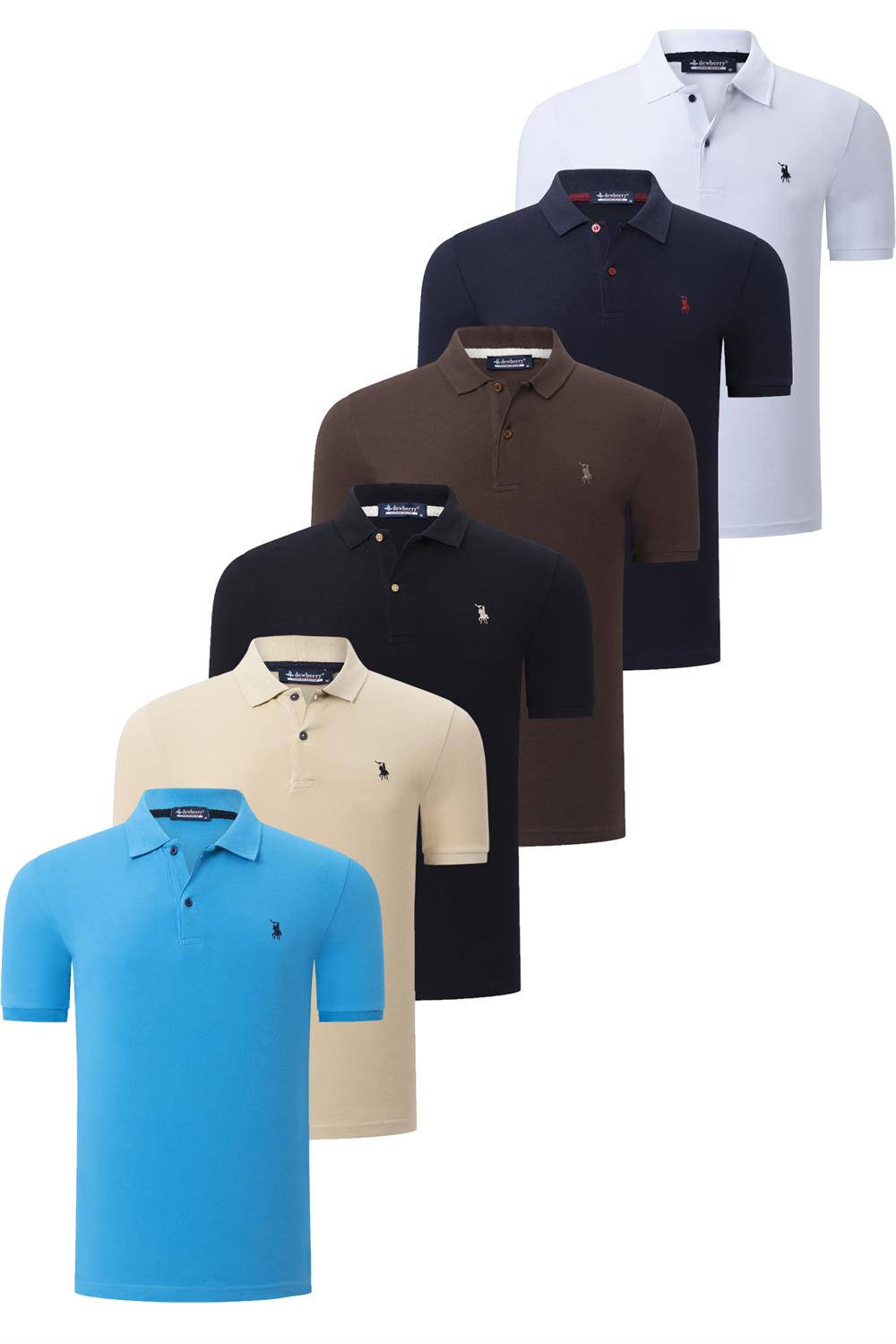 ALTILI SET T8561 DEWBERRY ERKEK T-SHIRT-SİYAH-BEYAZ-LACİVERT-MAVİ-KAHVE-BEJ