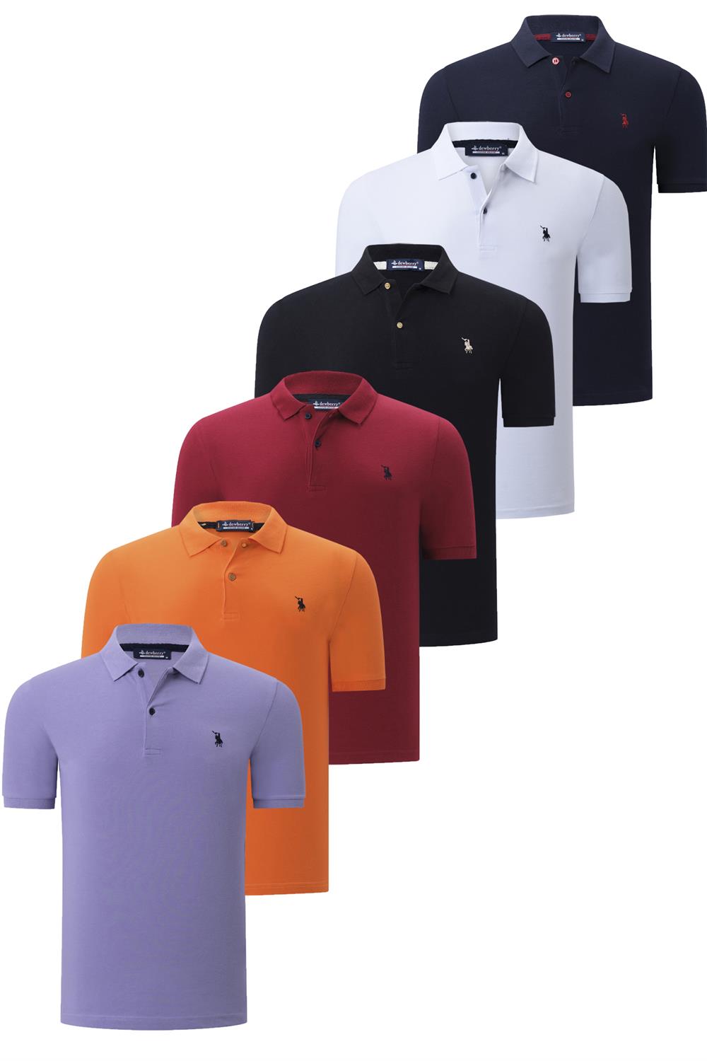 ALTILI SET T8561 DEWBERRY ERKEK T-SHIRT-SİYAH-BEYAZ-LACİVERT-BORDO-TURUNCU-LİLA