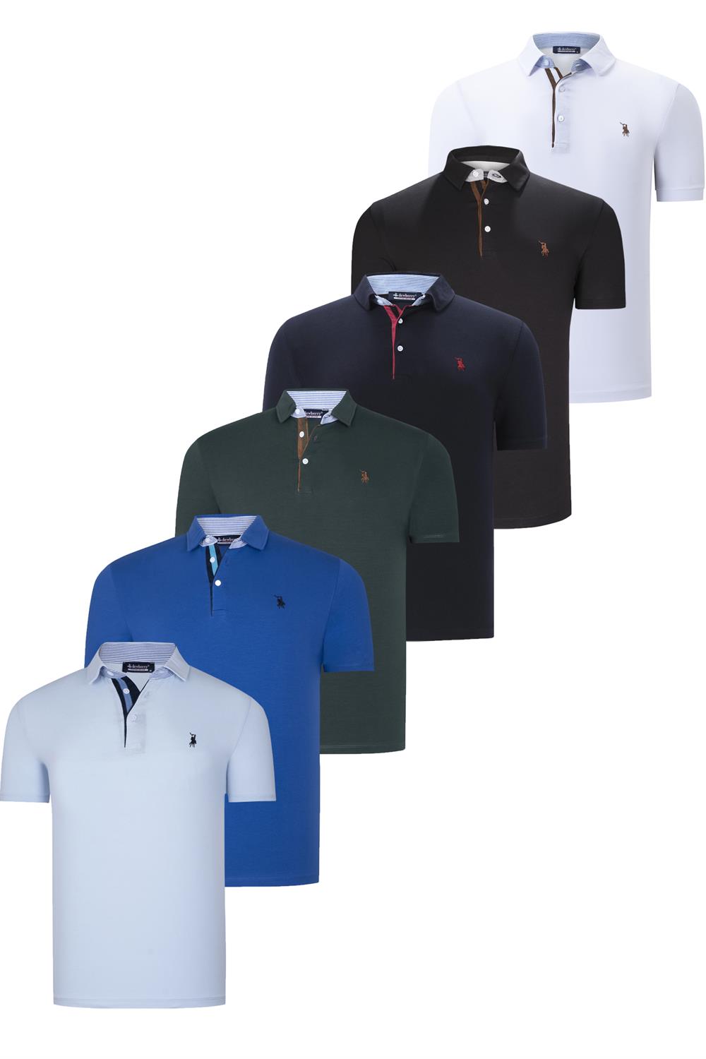 ALTILI SET T8582 DEWBERRY ERKEK T-SHIRT-SİYAH-BEYAZ-LACİVERT-YEŞİL-SAKS BEBE MAVİ