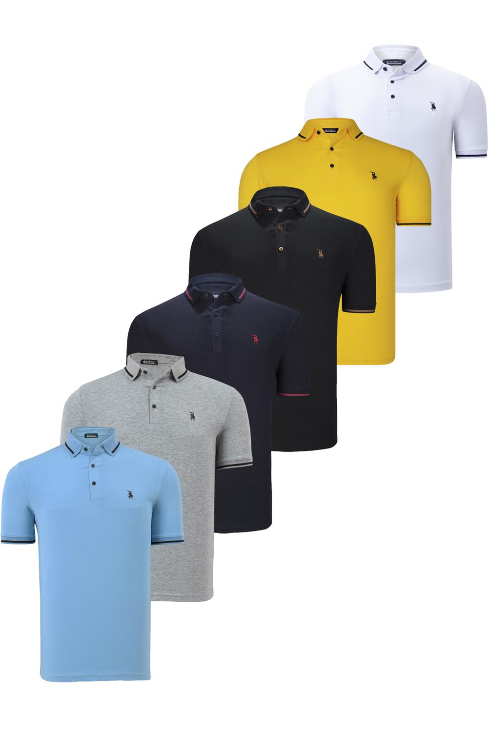 ALTILI SET T8586 DEWBERRY ERKEK T-SHIRT-SİYAH-BEYAZ-LACİVERT-GRİ-AÇIK MAVİ-SARI