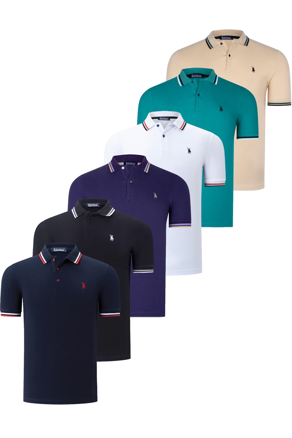 ALTILI SET T8594 DEWBERRY ERKEK T-SHIRT-SİYAH-BEYAZ-LACİVERT-BEJ-MOR-YEŞİL