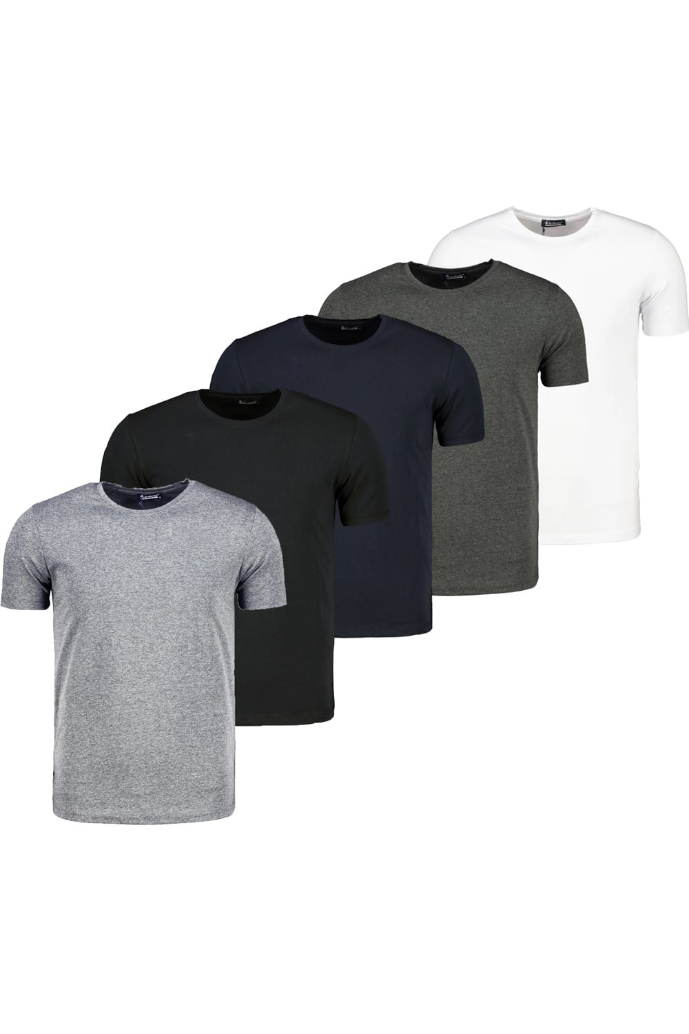 BEŞLİ SET T8569 DEWBERRY BİSİKLET YAKA T-SHIRT-SİYAH-BEYAZ-LACİVERT-ANTRASİT-GRİ
