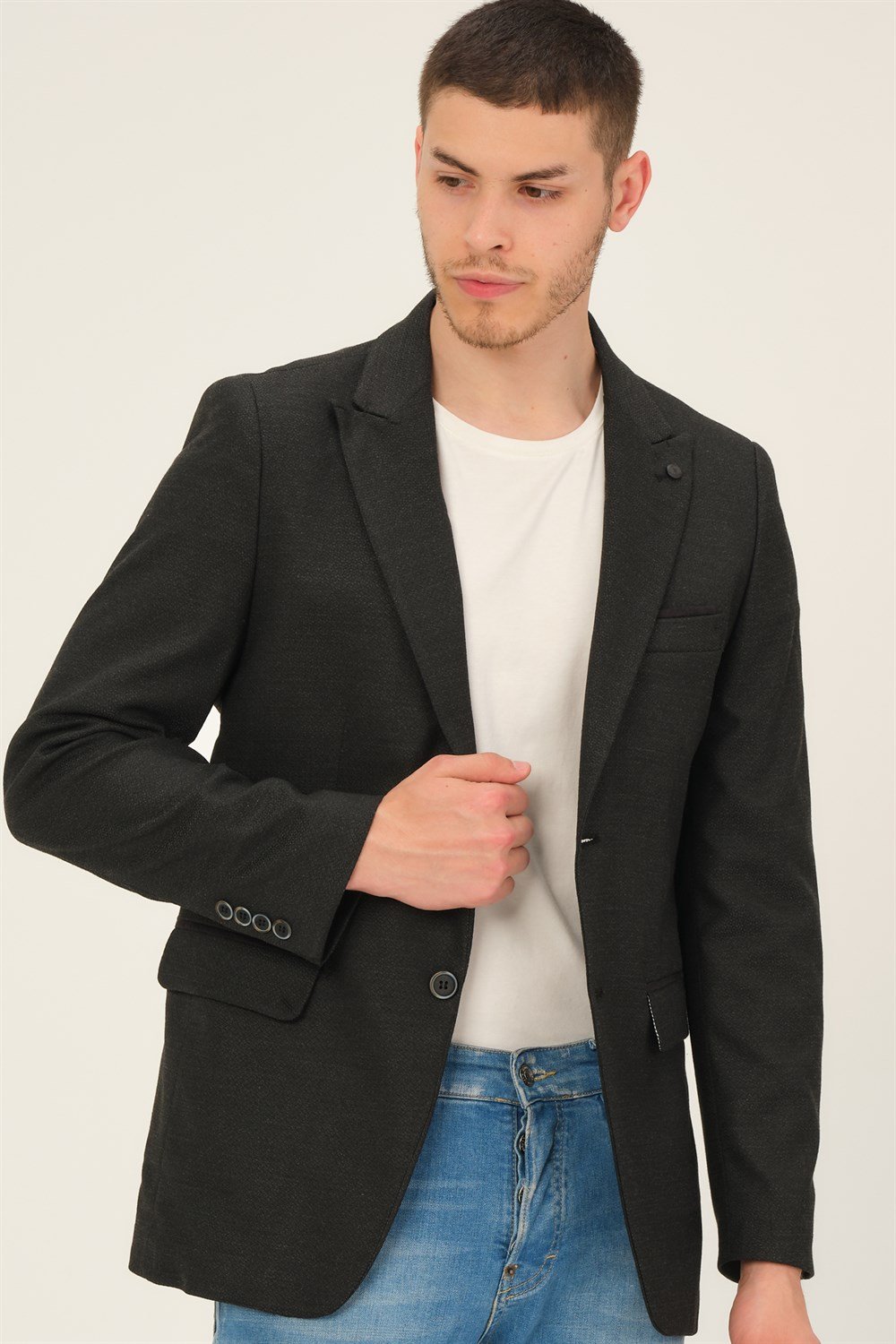 C9058 DEWBERRY ERKEK CEKET-DESENLİ SİYAH