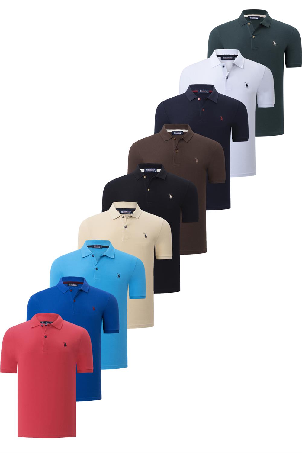 DOKUZLU SET T8561 DEWBERRY ERKEK T-SHIRT-SİYAH-BEYAZ-LACİVERT-MAVİ-KAHVE-BEJ-NAR-SAKS-HAKİ