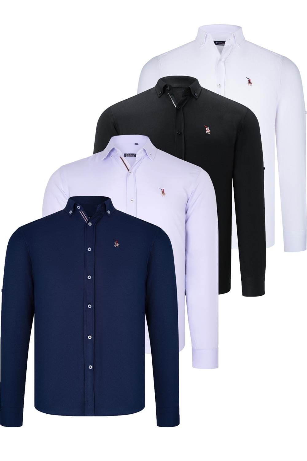 DÖRTLÜ SET G674 DEWBERRY ERKEK GÖMLEK-SİYAH-BEYAZ-LACİVERT-LİLA