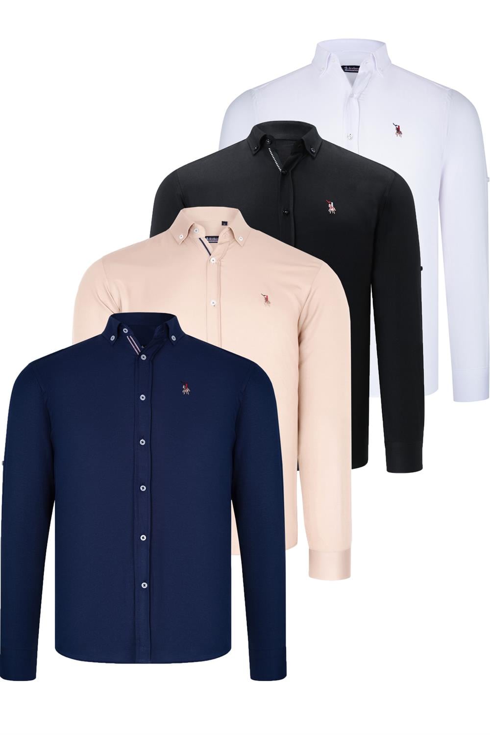 DÖRTLÜ SET G674 DEWBERRY ERKEK GÖMLEK-SİYAH-BEYAZ-LACİVERT-BEJ