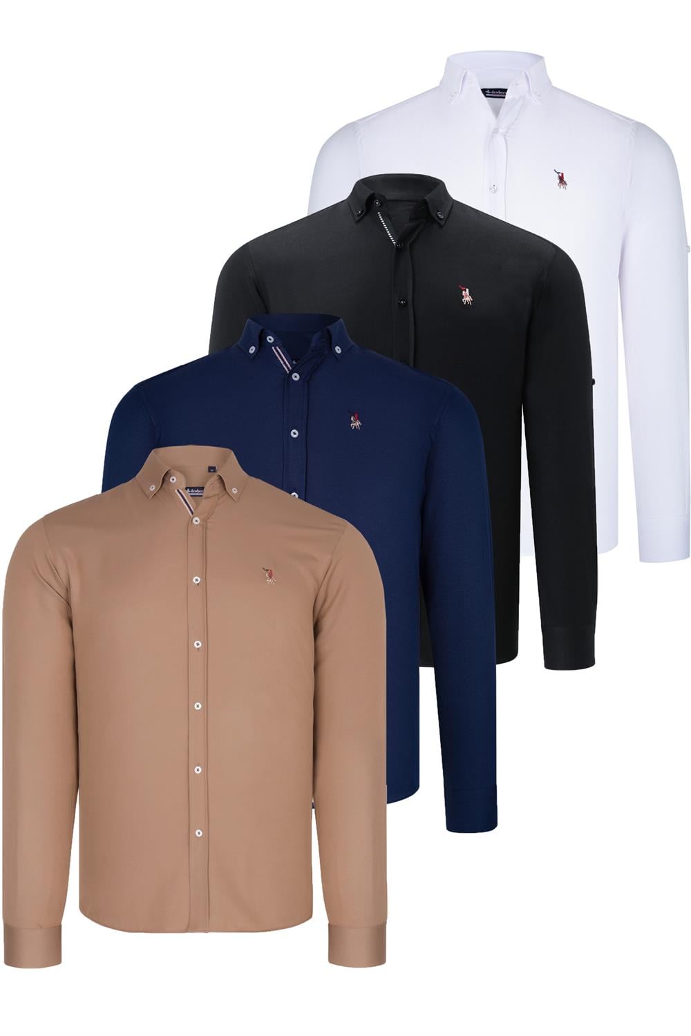 DÖRTLÜ SET G674 DEWBERRY ERKEK GÖMLEK-SİYAH-BEYAZ-LACİVERT-CAMEL