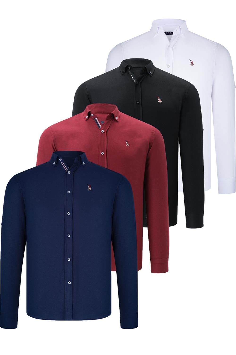 DÖRTLÜ SET G674 DEWBERRY ERKEK GÖMLEK-SİYAH-BEYAZ-LACİVERT-BORDO