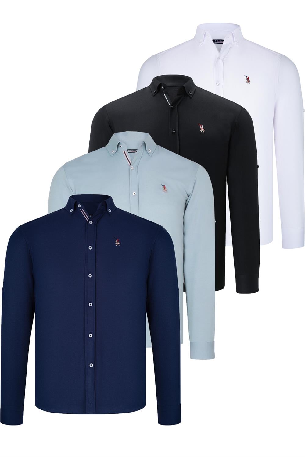 DÖRTLÜ SET G674 DEWBERRY ERKEK GÖMLEK-SİYAH-BEYAZ-LACİVERT-SU YEŞİLİ