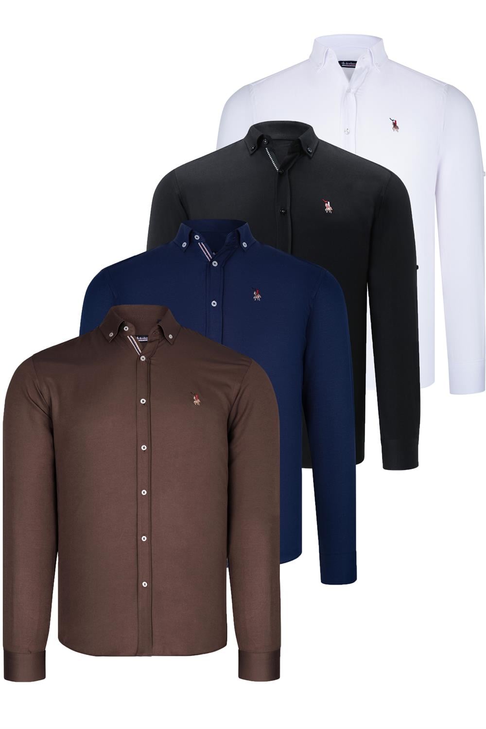 DÖRTLÜ SET G674 DEWBERRY ERKEK GÖMLEK-SİYAH-BEYAZ-LACİVERT-TOPRAK